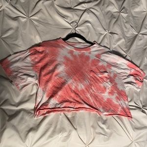 Pink/White Tie Dye T-Shirt Crop Top w/Front Pocket